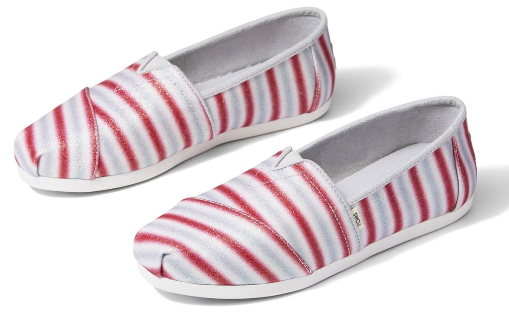 red and white candy cane striped toms canvas slip-on shoes
