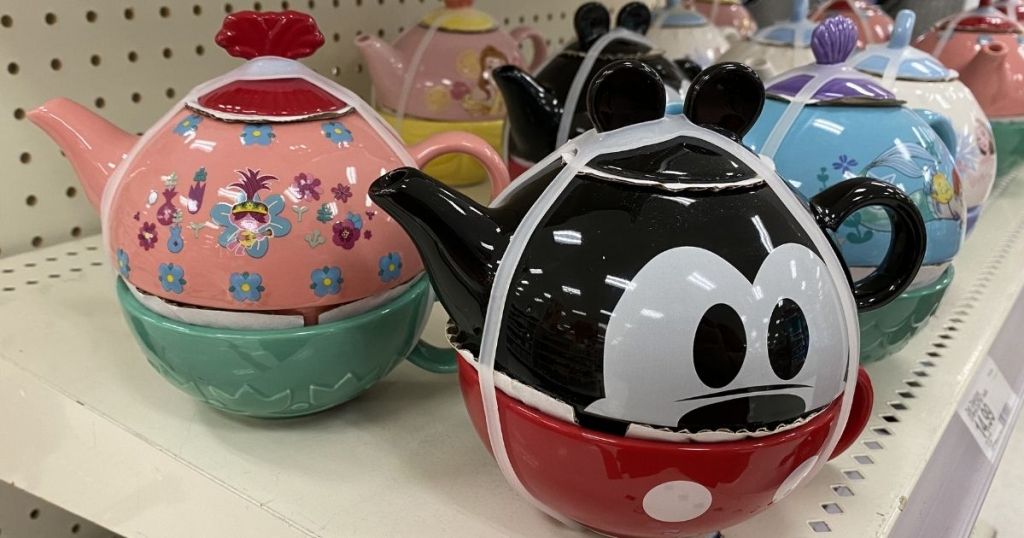 Target Disney Mickey Mouse Tea Set on shelf w other tea sets