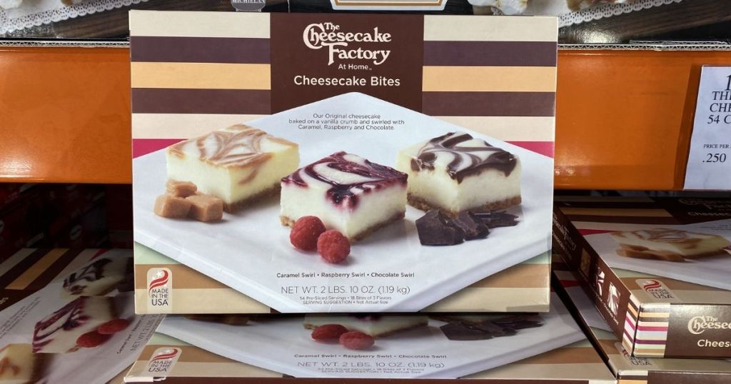 The Cheesecake Factory Cheesecake Bites Box in freezer section