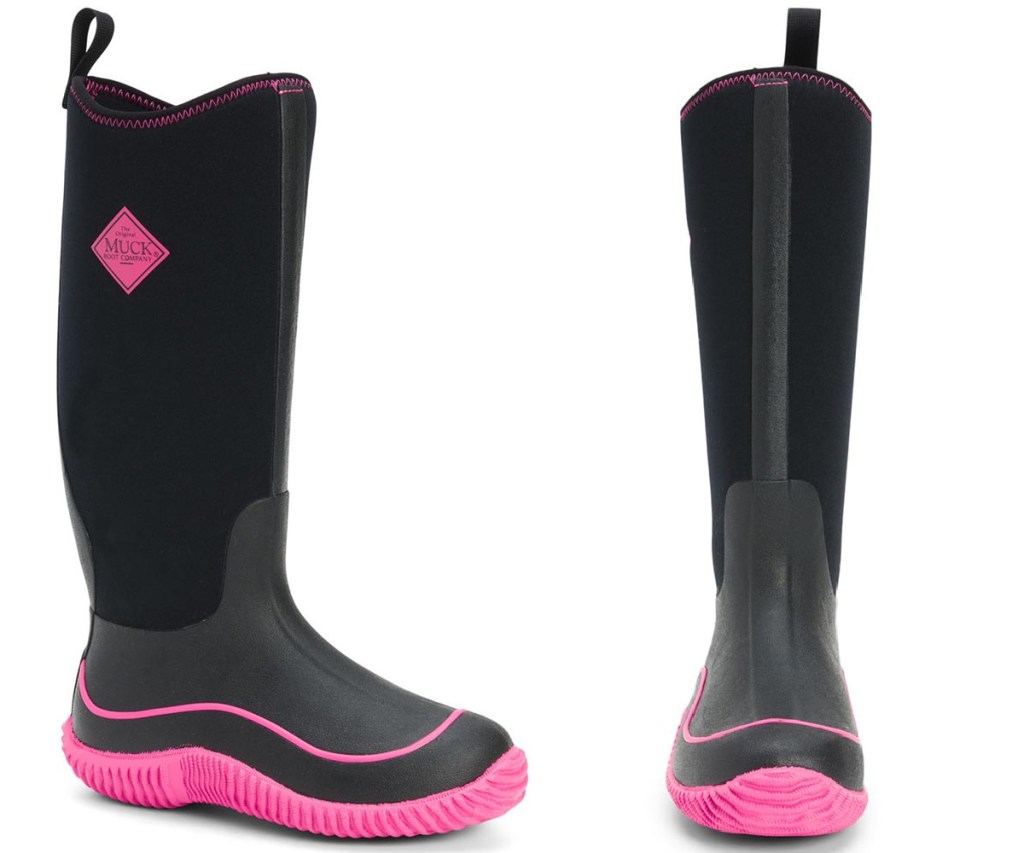 women's tall black and pink winter boots