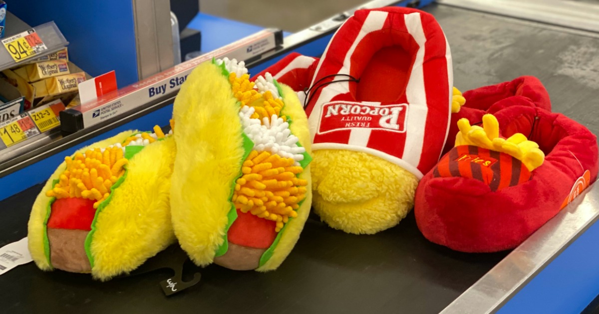 Food themed kids slippers on checkout in-store
