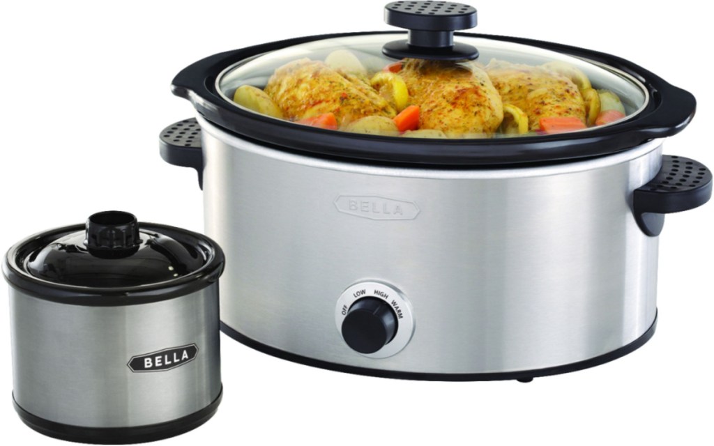 bella slow cooker and dipper stainless steel side by side