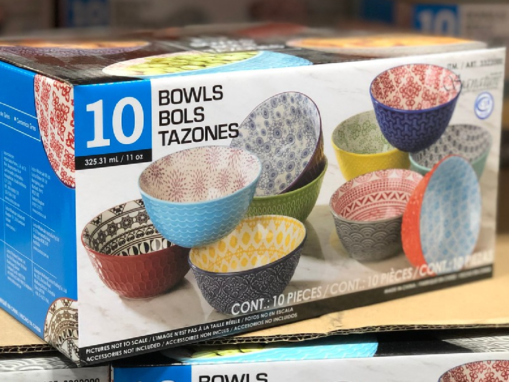 boxed set of colorful bowls on store shelf