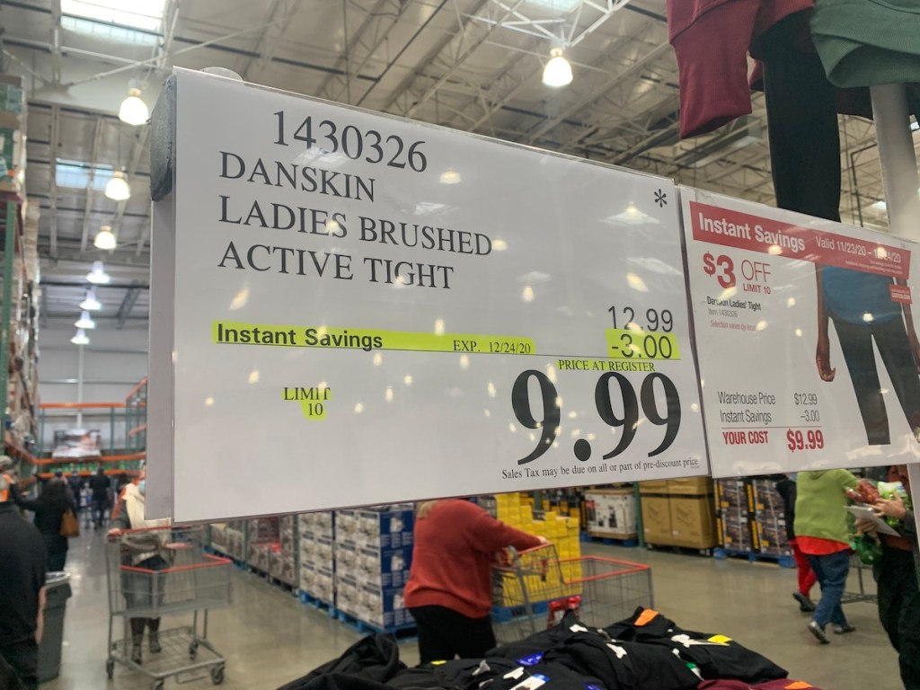 danskin Lululemon leggings dupe price sign at costco store
