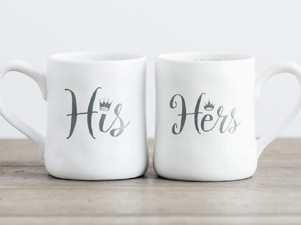 pair of his and hers coffee mugs