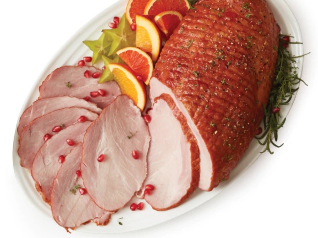 ham with pomegranite seeds and citrus
