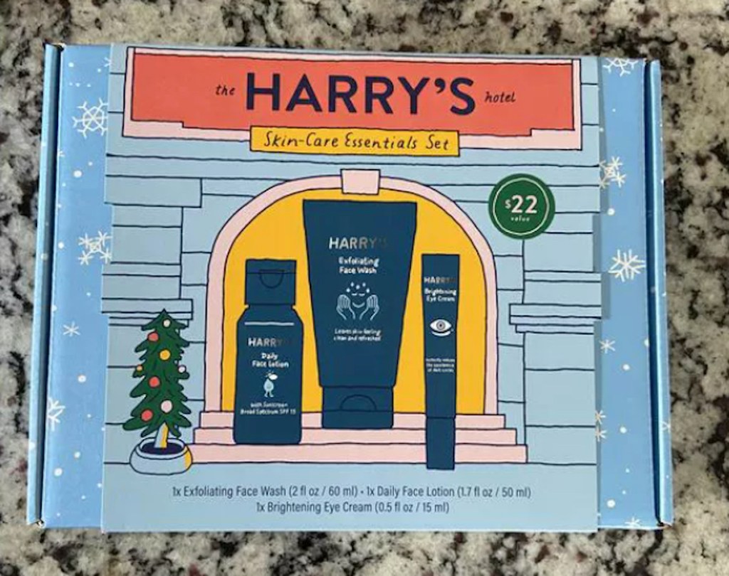 blue holiday box of harry's men's skincare