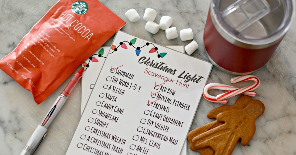 hot cocoa with Christmas Light Scavenger Hunt