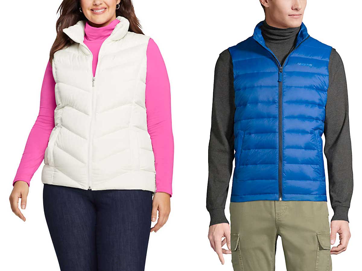man and woman wearing puffer vests