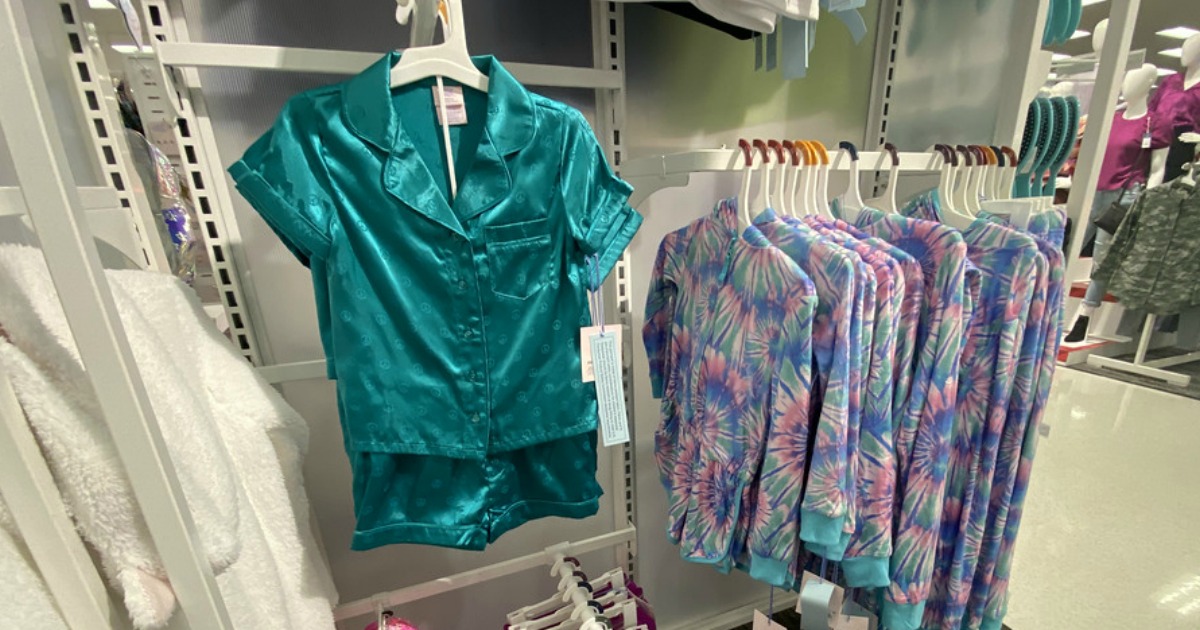 girls pajama sets on display in a target store