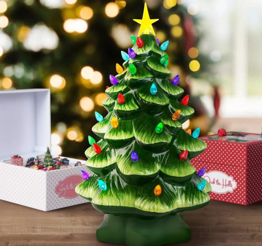 lit ceramic Christmas tree