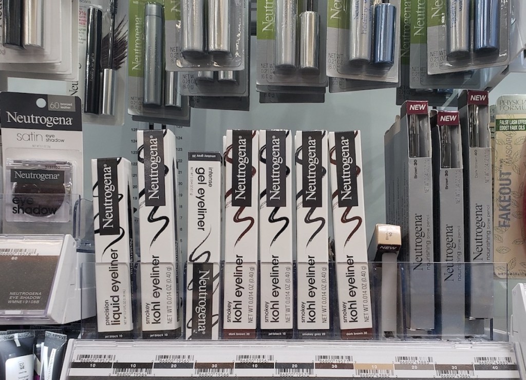 shelf with neutrogena gel eye liner and brow pencils