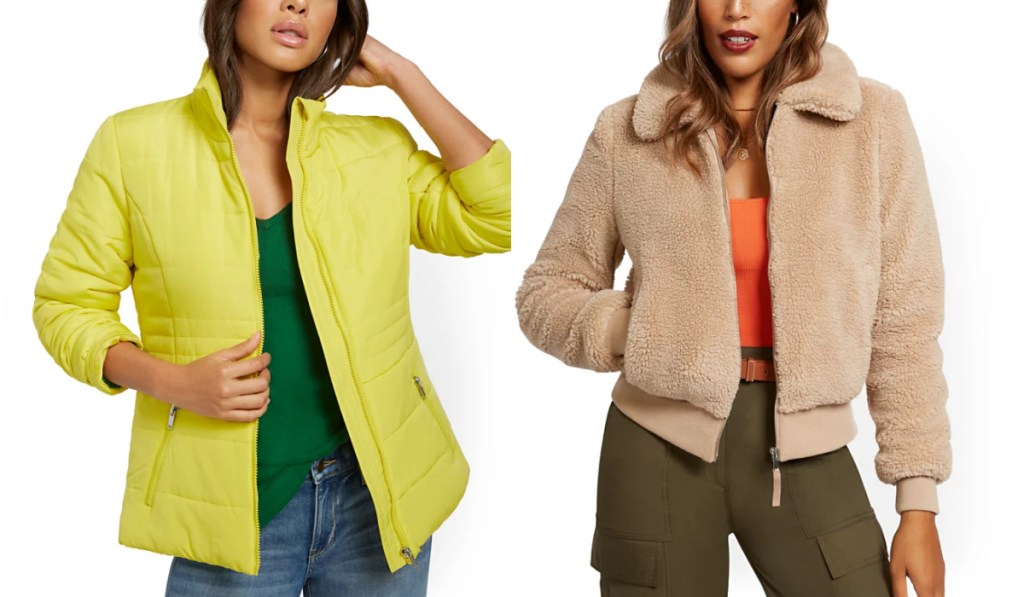 new york and company outerwear in yellow and tan