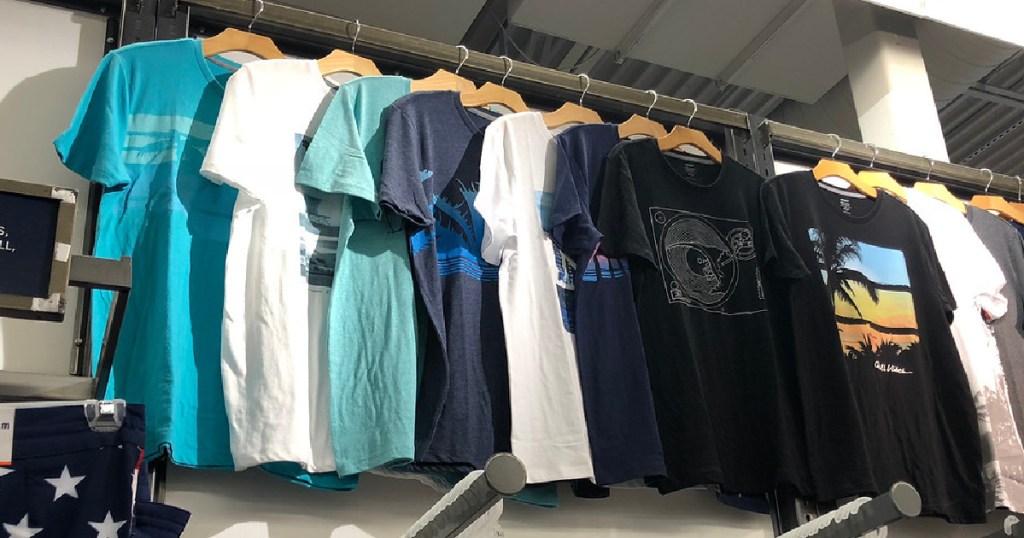 Old Navy tshirts hanging up in store display