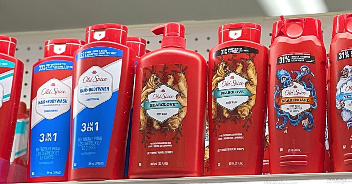 Old Spice Bearglove body wash on store shelf