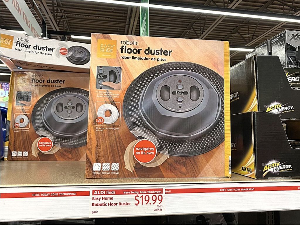 Easy Home robotic floor duster on store shelf