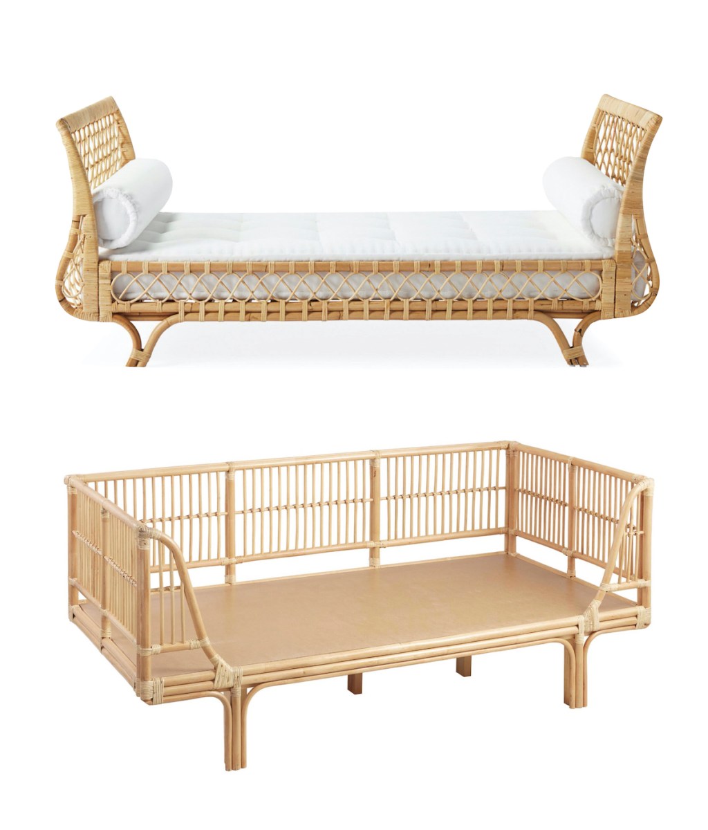 comparison of two stock photos of rattan daybeds 