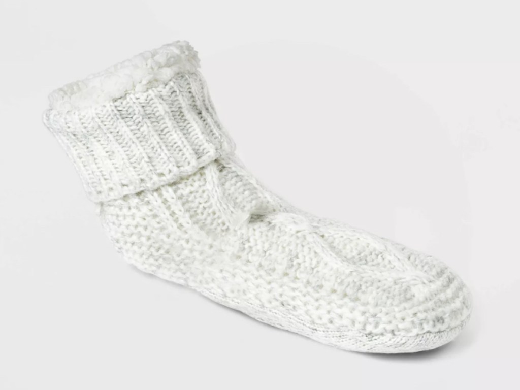 stock photo of white cable knit socks 
