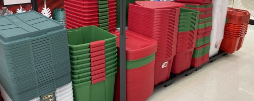 target storage totes stacked in store