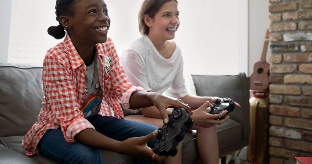 two girls playing video games