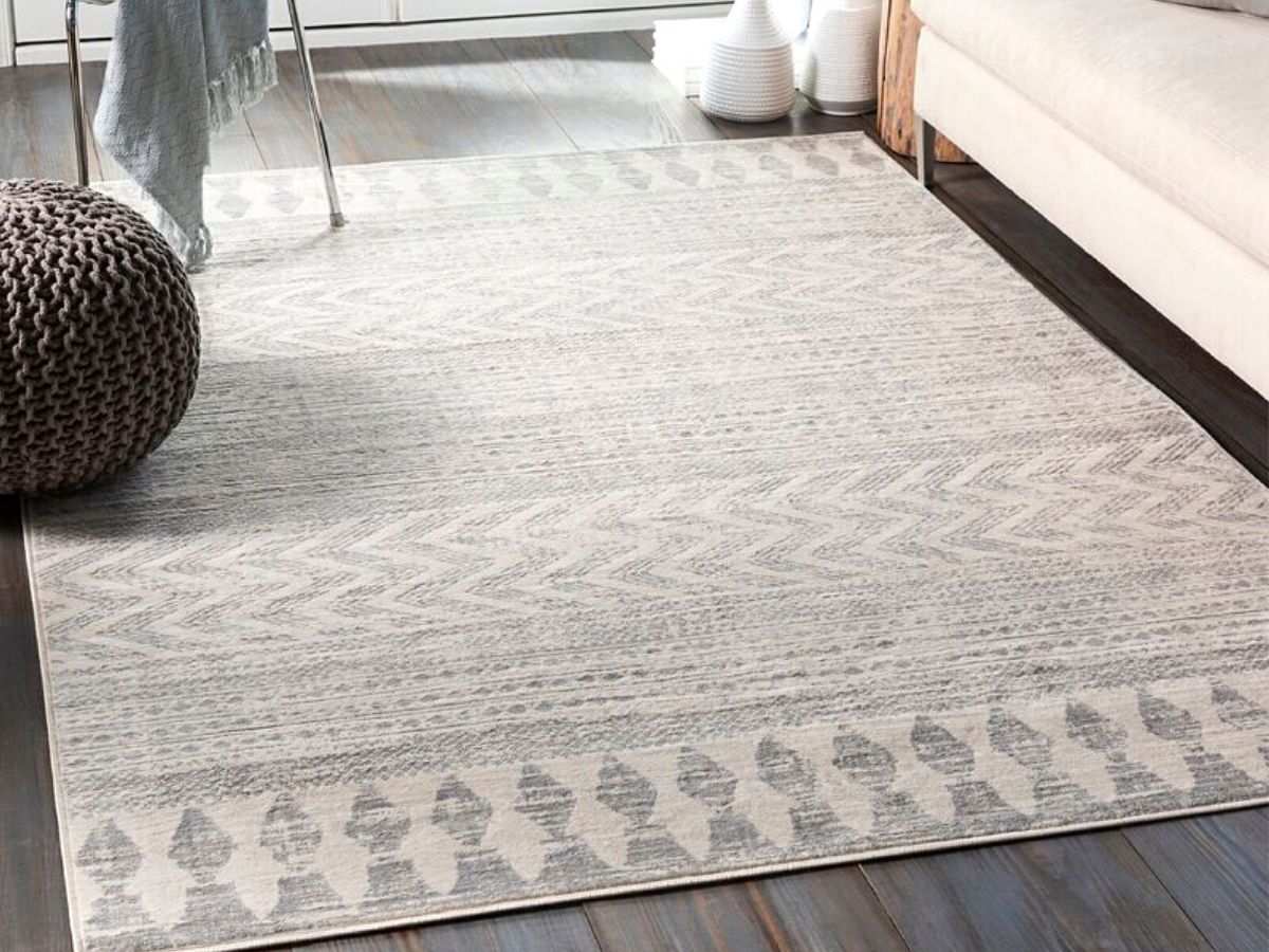 stylish gray and off-white area rug
