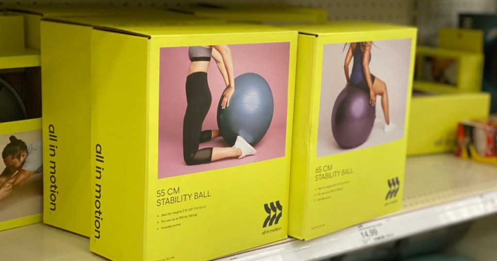 two yoga balls on shelf