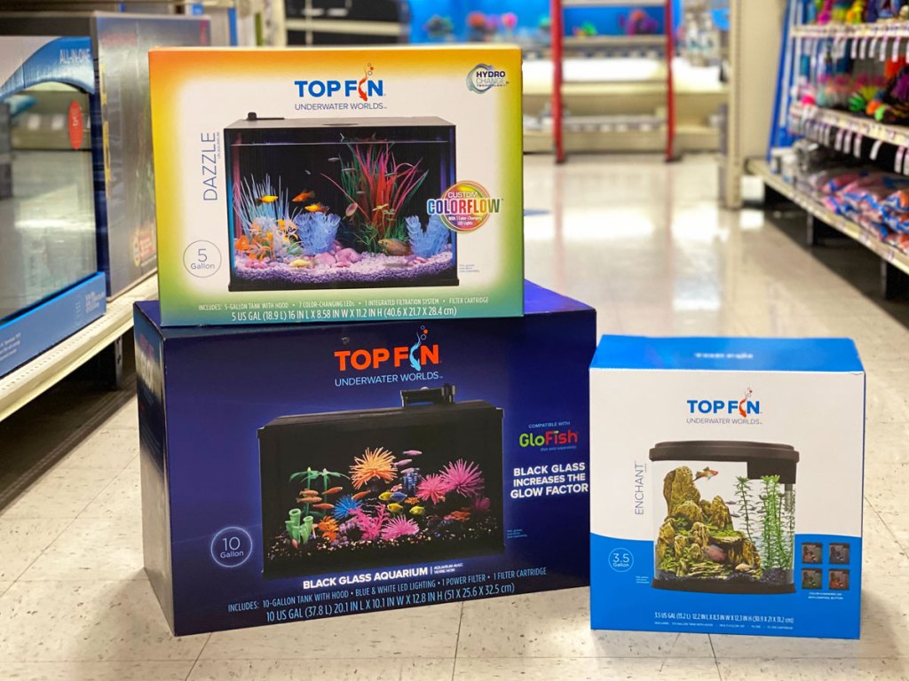 aquarium tanks in boxes stacked on one another at petsmart