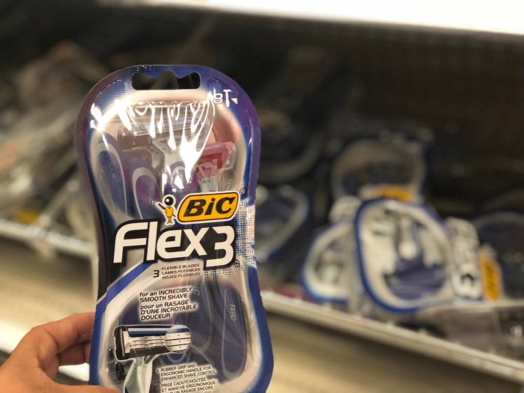 hand holding bic flex 3 package