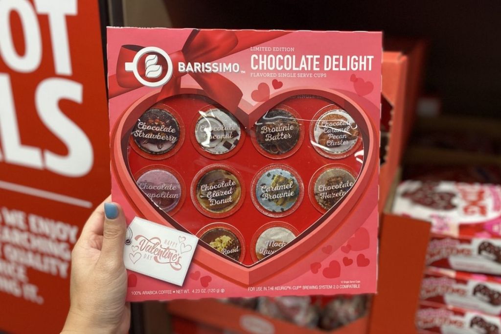 hand holding Barissimo Coffees of Valentines K-cup Coffee Pods