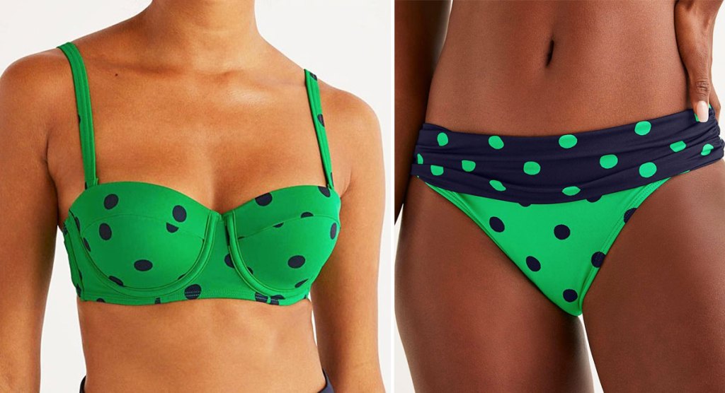 women's green and navy blue polka dot swimwear top and bottom