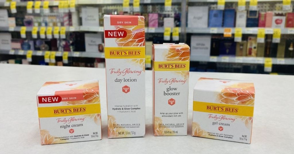 Burt's Bees Truly Glowing Products on counter