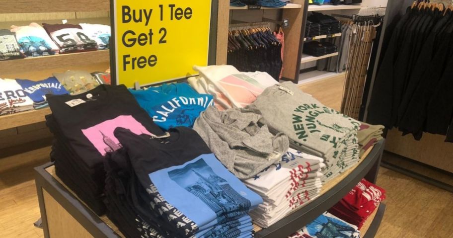 Aeropostale display of buy 1 get 2 free shirts