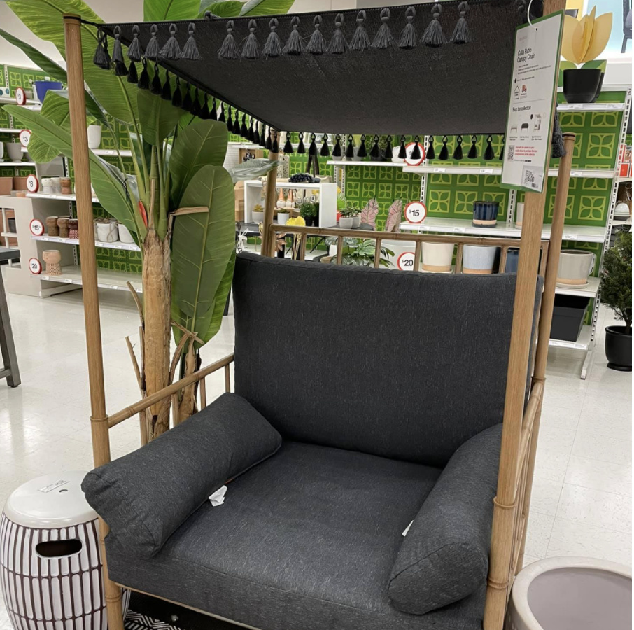 black and bamboo canopy patio chair