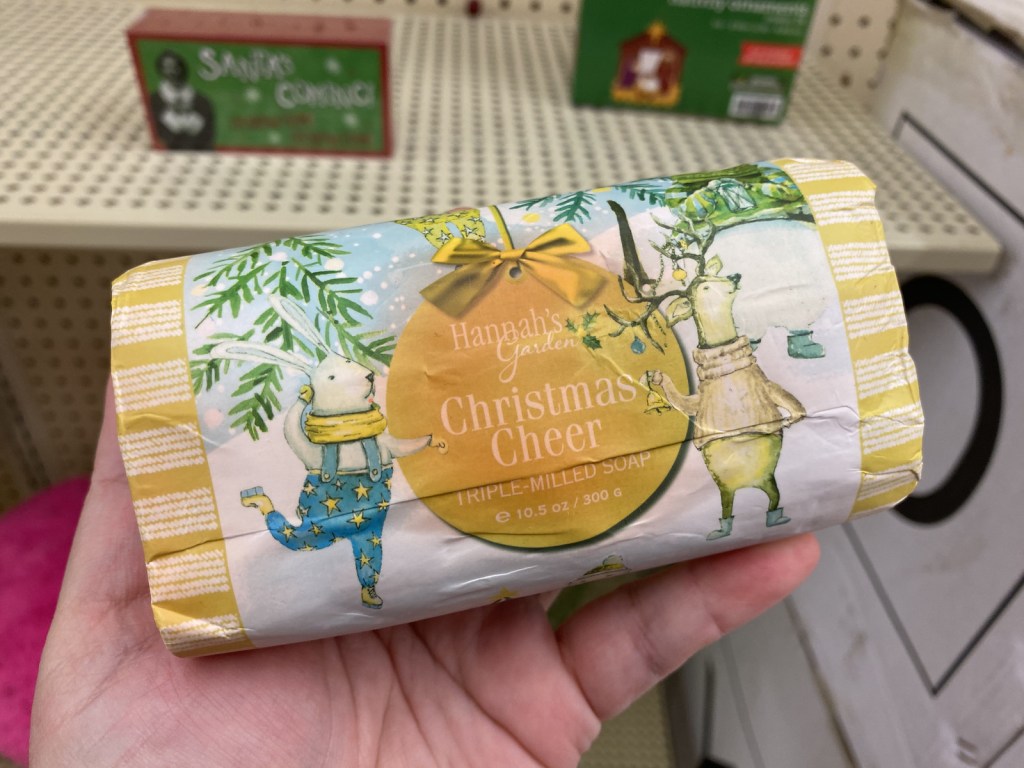 hand holding Christmas Soap