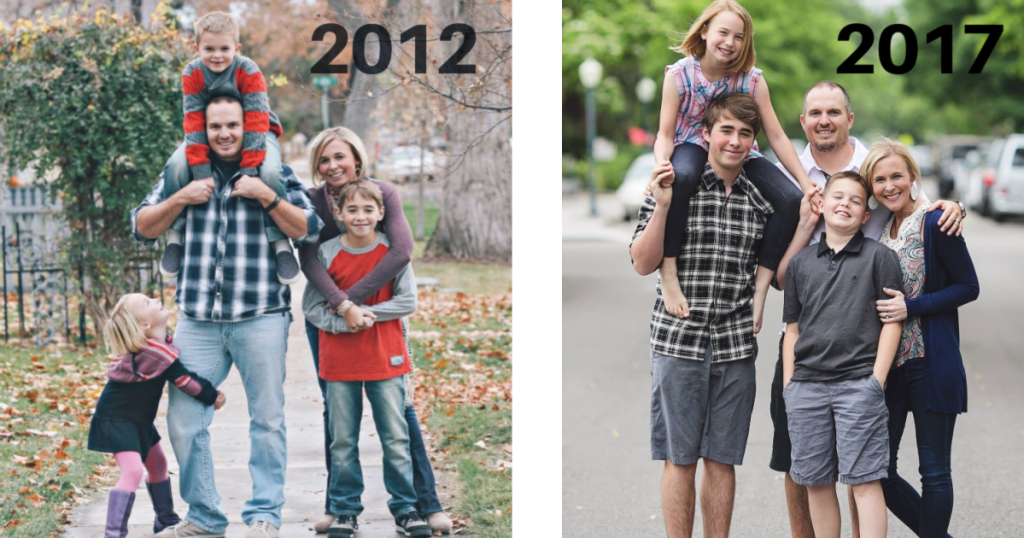 Our family in 2012 versus 2017 
