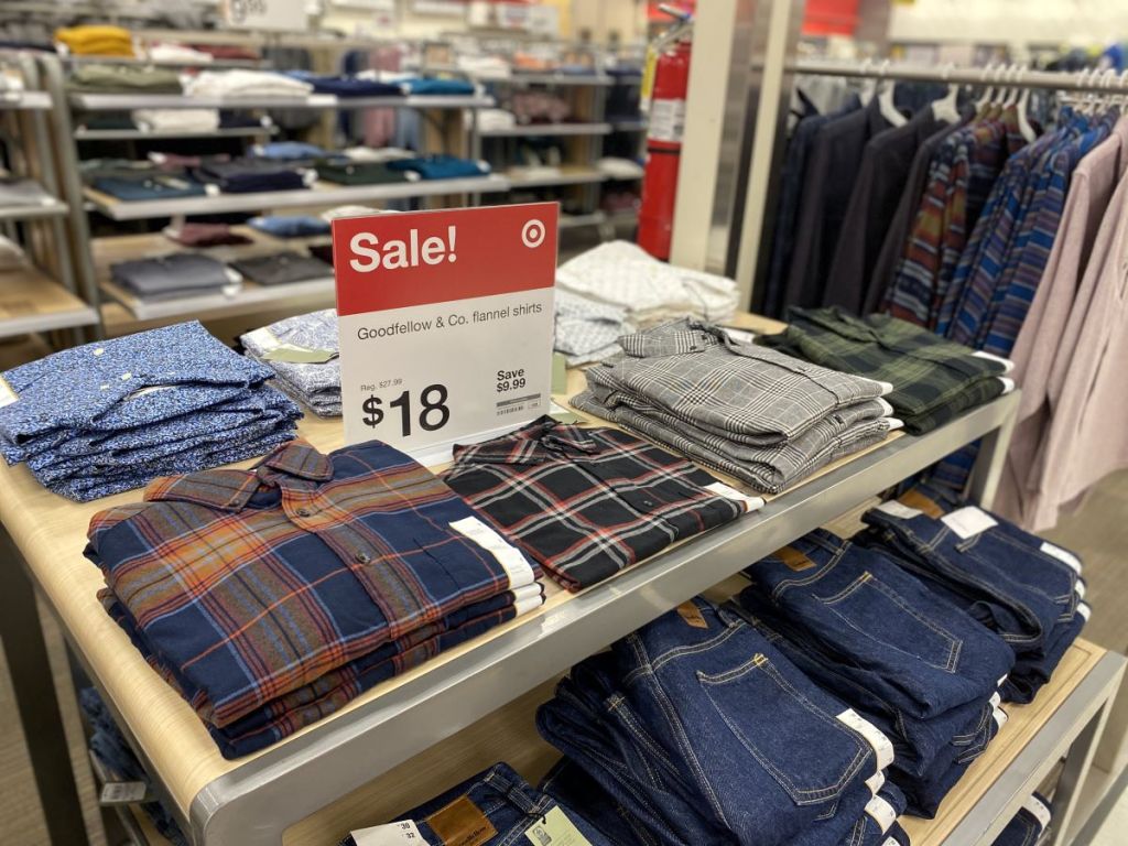 Goodfellow One Pocket Shirts on a table at Target