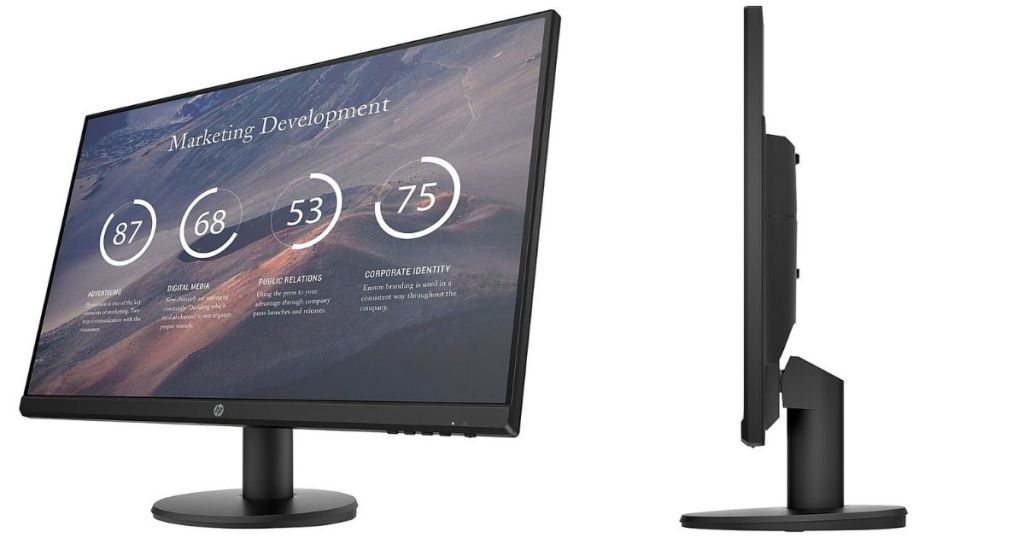 front and side view of HP monitor