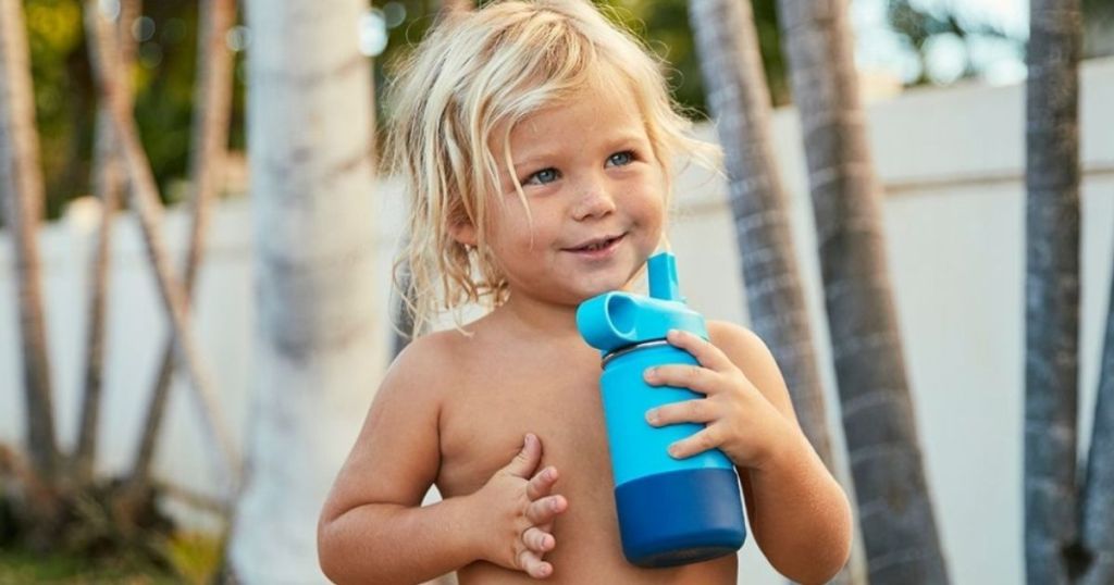 Little Boy Drinking from Hydro Flask Cup