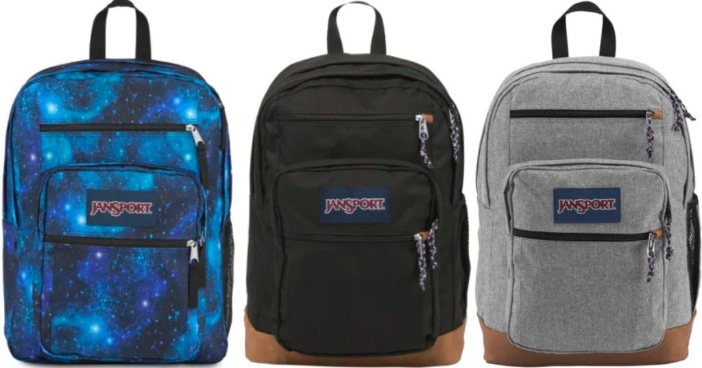 three Jansport backpacks