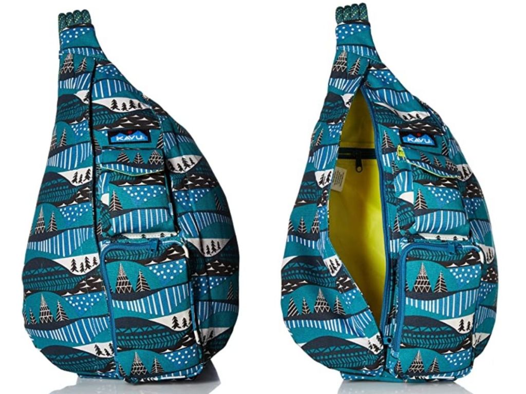 front and inside Kavu Rope Bag Winterscape
