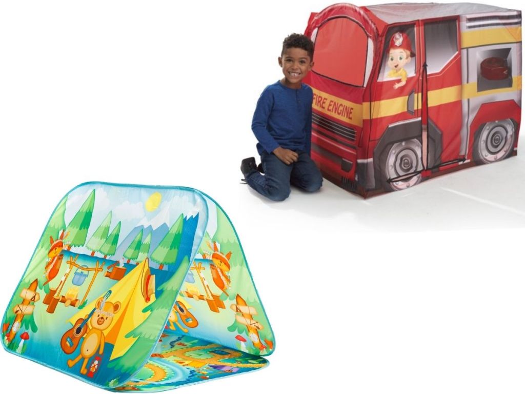 Two kids play tents