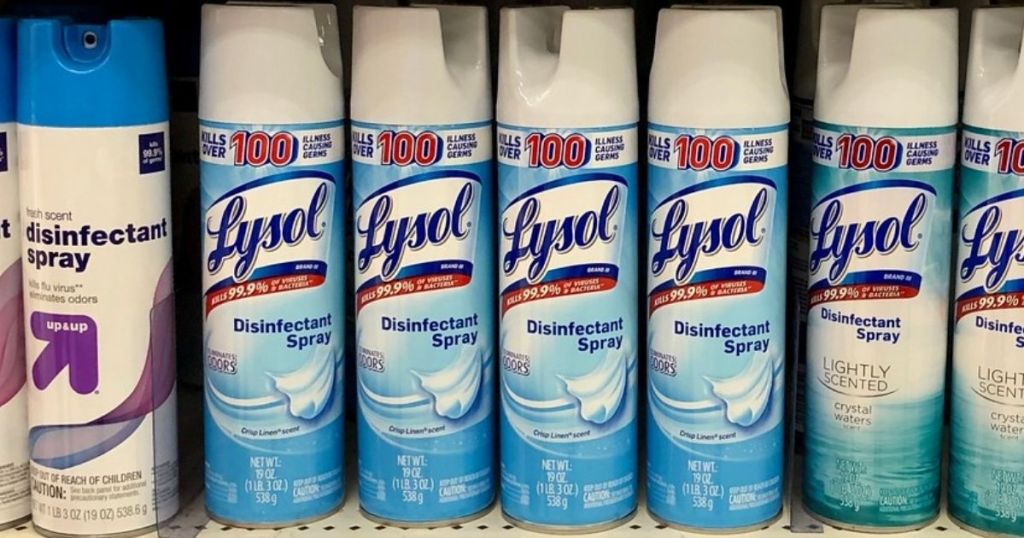 Lysol Disinfectant Spray on store shelf