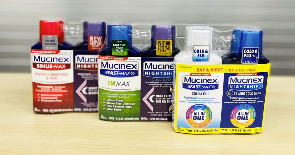 three 2-pack sets of mucinex cold medicines