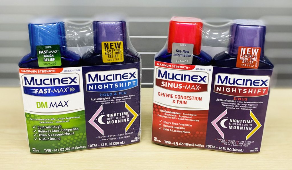 two 2-pack sets of mucinex cold medicines
