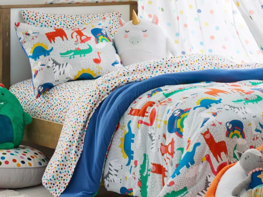 Confetti Dots Cotton Sheet Set on kids bed