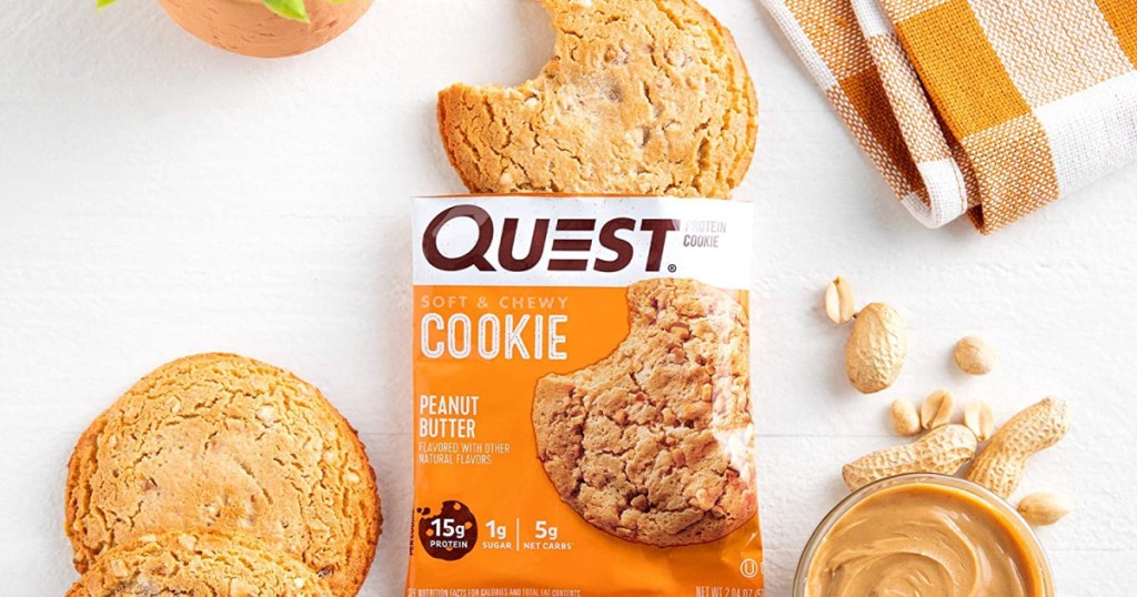 Peanut butter quest cookie coming out of package