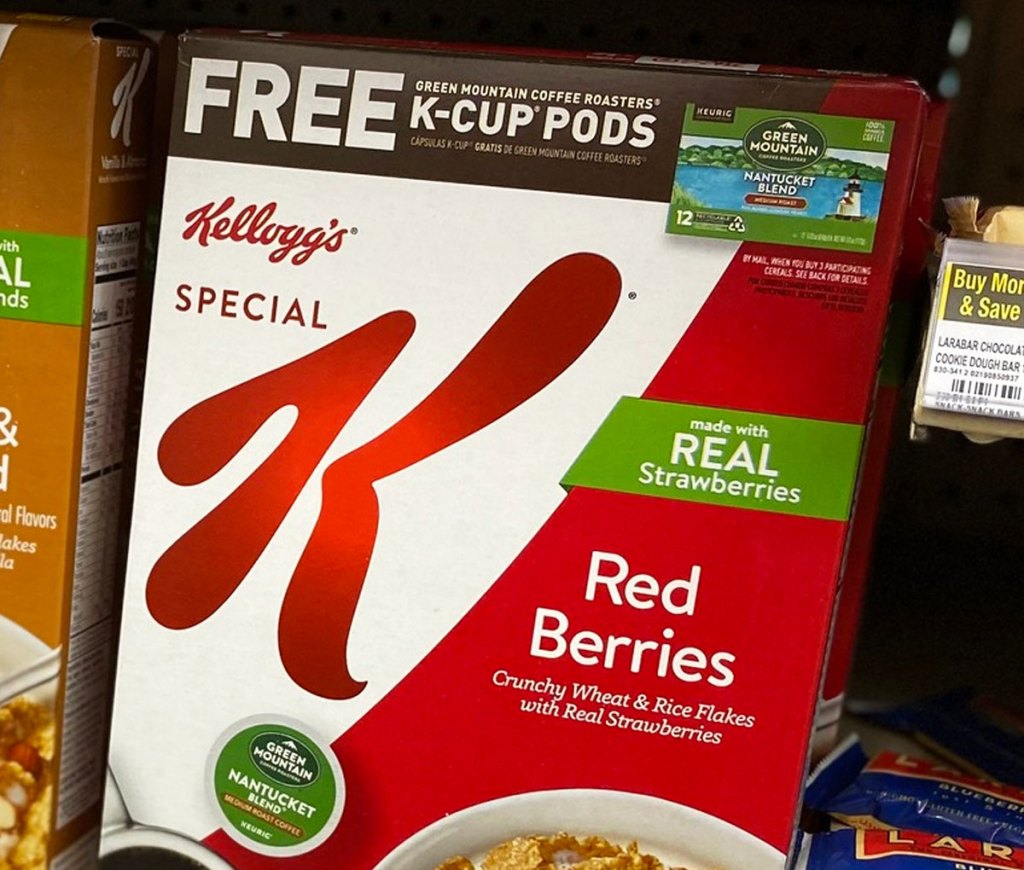 box of special k cereal with offer to earn a free box of green mountain k-cups