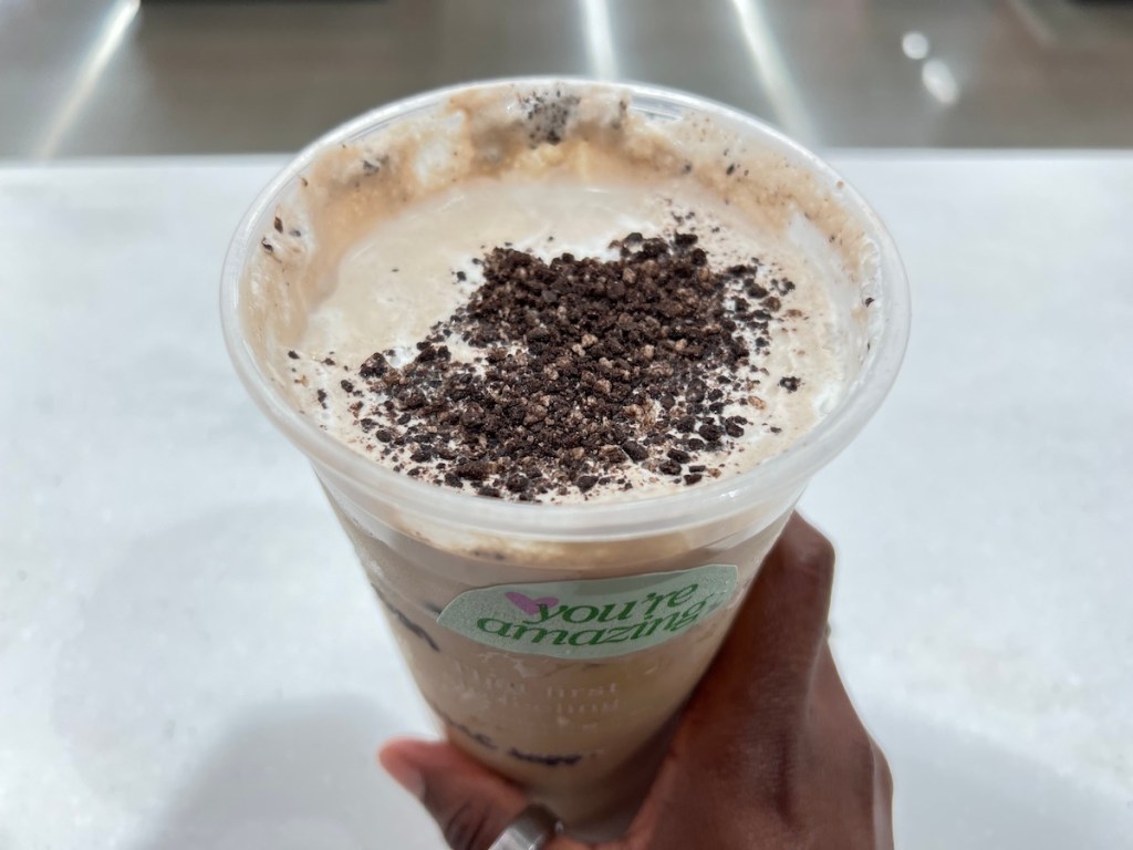 close up of cookies and cream cold brew drink