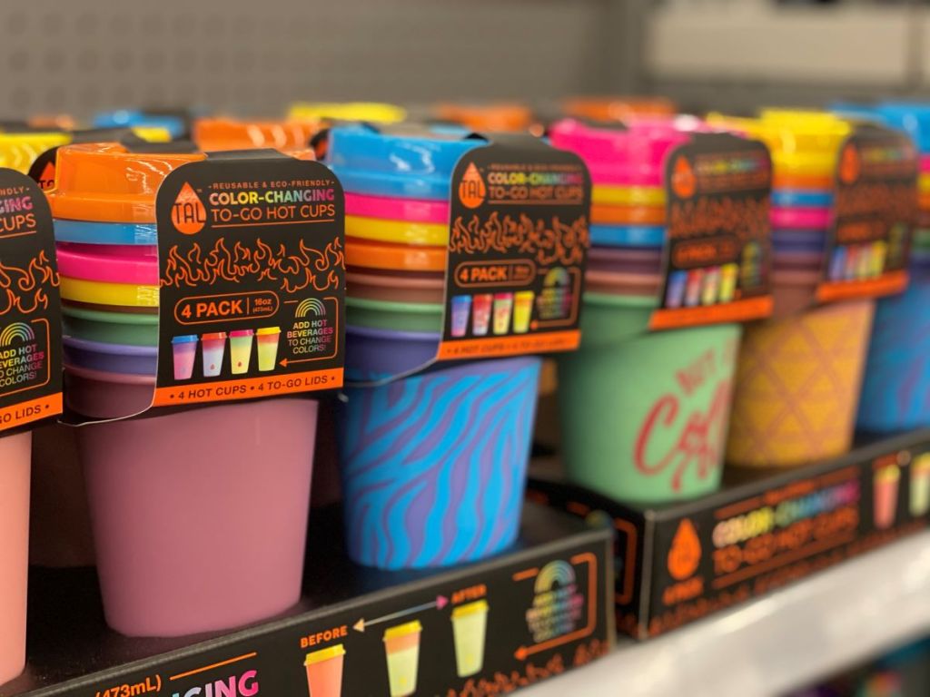 color changing tumblers on a shelf