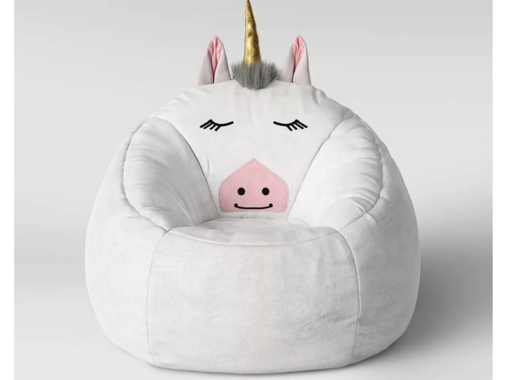 front view of Target Pillowfort White Unicorn Bean Bag Chair